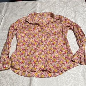 Old Navy Pink and Yellow Floral Button Down Shirt Size M